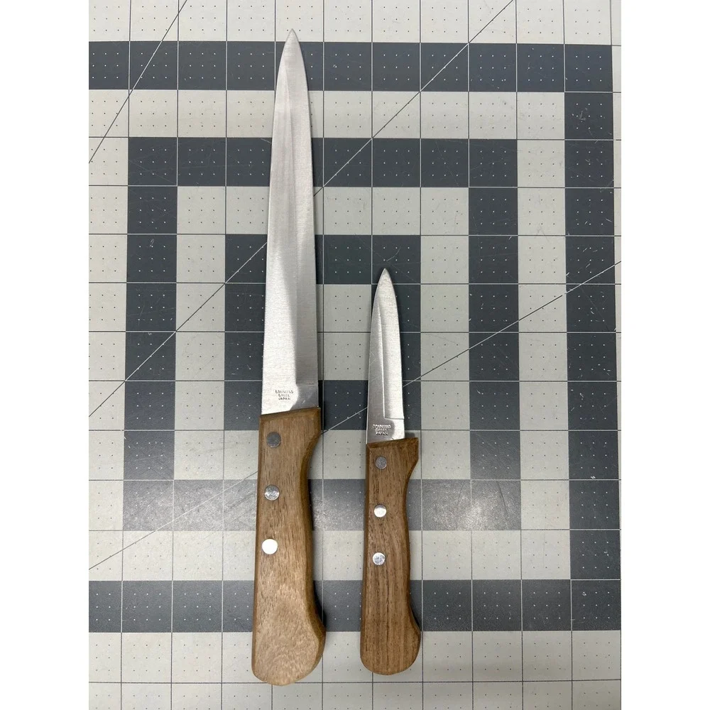 Kitchen Knife Set 2pc Brown Wood Handle Stainless Steel Japan